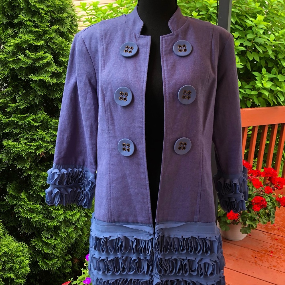 Multiples Women's Blue Ruffle Blazer